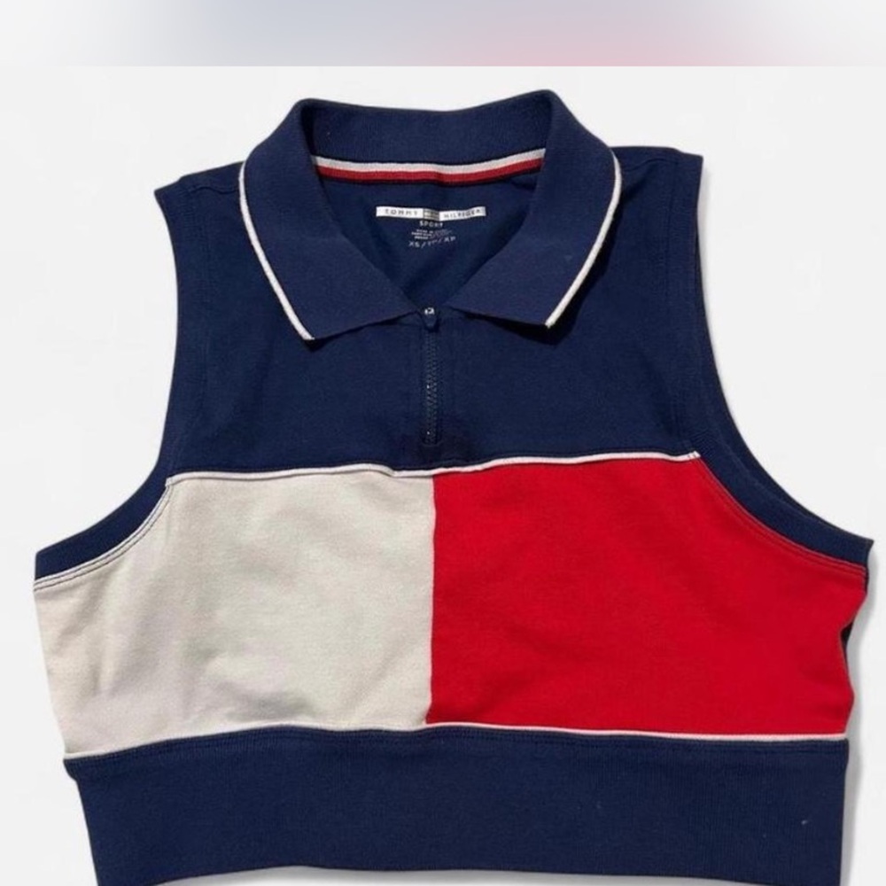 Tommy Hilfiger Navy and Red Color Block Crop Top